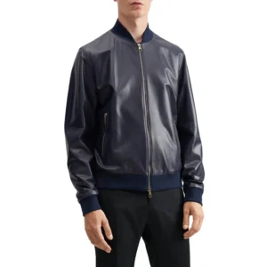 Blue Bomber Leather Jacket