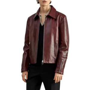 Burgundy Calfskin Biker Jacket