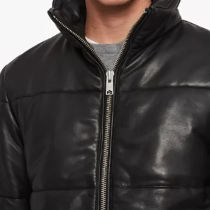 Black Puffer Leather Jacket