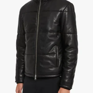 Black Puffer Leather Jacket